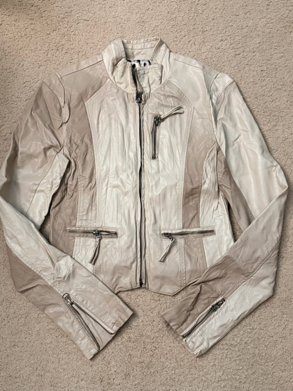 Daytrip Two-Tone Cream & Tan Leather Moto Jacket